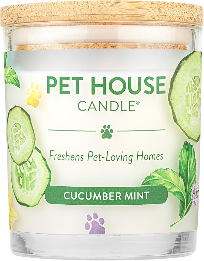 Pet House Candles, Long Lasting Scented Candles for Pet Odors, 60 Hour Burn Time - Cucumber Mint, 9 oz