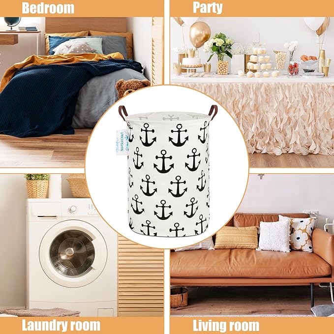 LANGYASHAN Laundry Basket Canvas Fabric Collapsible Organizer Basket for Storage Bin Toy Bins Gift Baskets Bedroom Clothes Children Nursery Hamper (anchor)