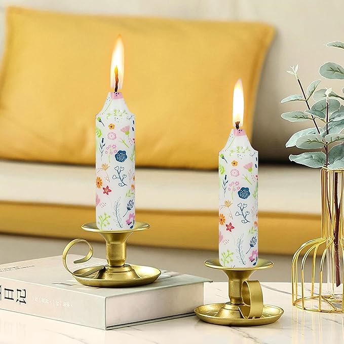 5 inch Short Candle Floral Candle Sticks Printed Candlestick Handmade Unscented Taper Candle 4 Pack Cute Flower Tapered Candles for Home Dinner Wedding Holiday