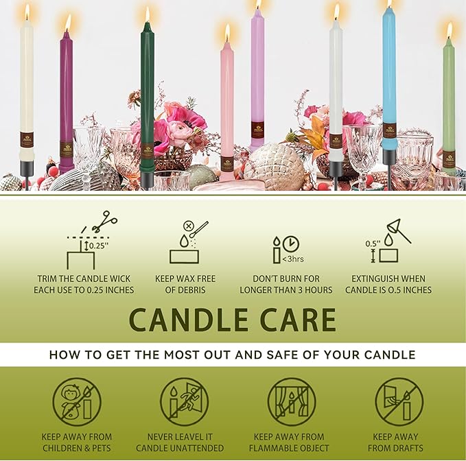 Light Green Taper Candle 10 Inch Long Candlesticks Unscented Dripless Tapered Candle Set for Home Decor Wedding Party Dinner Candles, 4 Pack