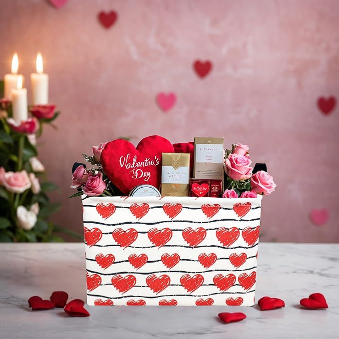 Valentine's Day Basket Gift for Empty Cute Heart Large Storage Bin for Kid and Baby Room Décor (Red Love)