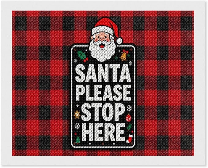 AIVKIEJK Diamond Painting Kits for Adults - Holly & Stars, Santa Please Stop Here Painting DIY 5D Full Drill Diamond Dots Paintings with Diamonds Gem Art and Crafts Home Decor 16"x20"