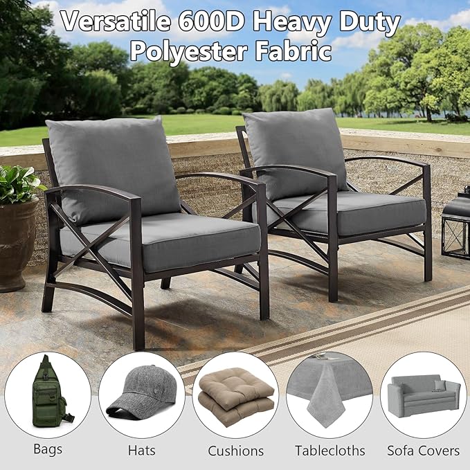 Waterproof Canvas Fabric by The Yard, 58inch 600D Upholstery Fabric Polyester Material Outdoor Water Resistant Material for Sewing Chair Patio Cushion Bag Sofa Seat Repair, 2 Yard Flaxen Grey