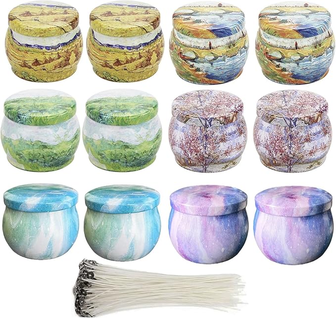 12 Pcs 4oz Candle Tins for Candle Making Empty Candle Tins with Lids Candle Jars Candle Containers Bulk (wicks included)