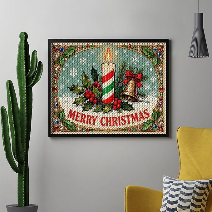 AIVKIEJK Diamond Painting Kits for Adults - Merry Christmas Candle & Holly Accents Painting DIY 5D Full Drill Diamond Dots Paintings with Diamonds Gem Art and Crafts Home Decor 16"x20"