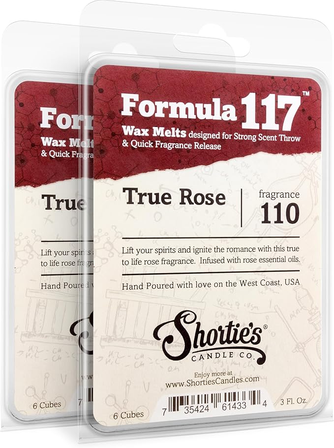 Shortie's Candle Company True Rose Wax Melts Multi Pack - Formula 117-2 Highly Scented 3 Oz. Bars (6 Oz. Total) - Made with Essential & Natural Oils - Fruit & Berry Air Freshener Cubes Collection