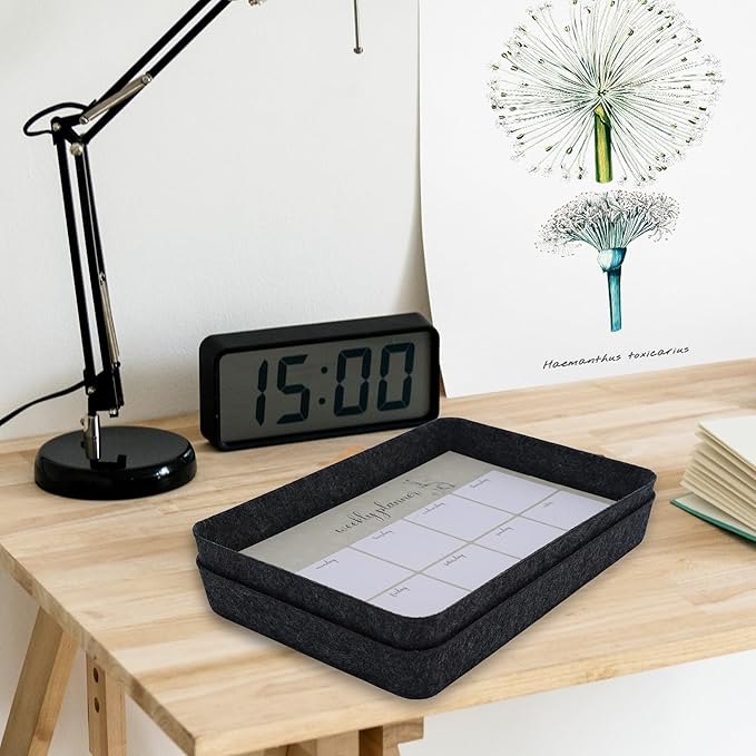 Welaxy 2-piece Office desk drawer organizer tray letter-size documents paper book file Folder Holder storage bins (Charcoal)