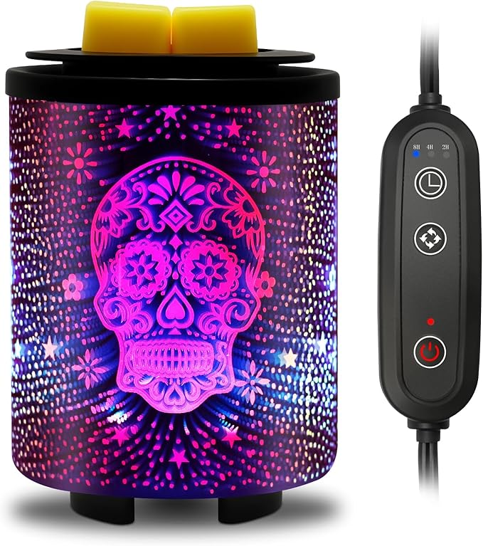 Electric Wax Melt Warmer with Timer (2/4/8H), 7-Color Changing LED Night Light, Removable Silicone Dish, PTC Safe Heating - 3D Glass Design for Home, Office Décor, Gifts for Mom