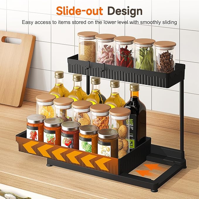 3 Pack Multi-Purpose Under Sink Organizers and Storage, 2026 L-Shaped Pull Out Cabinet Organizer for Bathroom & Kitchen, Under Cabinet Organizer with Hooks Hanging Cup (Black, 14.85 inch)