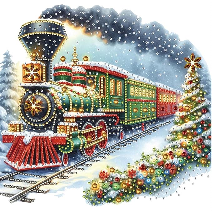 Christmas Train 5D Special Shape Diamond Art Kits for Beginners, Christmas Winter Theme Diamonds Painting Kits for Adults,DIY Crystal Rhinestones Diamond Paintings for Home Wall Decor 12×12Inch