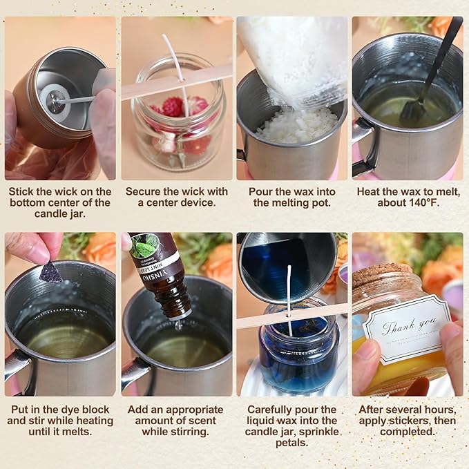 Jcoos Candle Making Kit,DIY Candle Kit for Adults with Candle Wicks, Soy Wax for Candle Making, Candle Dye, Essential Oils, Candle Tins & Jars, Dried Flowers, Crafts for Adults, Gifts for Women