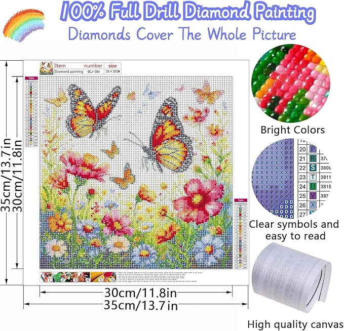 Accompany Wind Diamond Painting Kits for Adults, Butterfly Flower Diamond Art Kits for Beginners,5D Round Full Drill Diamonds Gem Art Crafts for Home Wall Decor Gifts 14x14 Inch