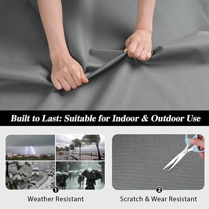 ANMINY 100% Waterproof Outdoor Fabric by The Yard, 58" W 600D Marine Canvas Fabric with PVC Backing, Ripstop Upholstery Material for Furniture Boat Covers Tent Awning, 1 Yard Light Gray