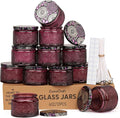 LumaCraft Luxury Embossed Glass Candle Jars for Making Candles - 12 Pack Empty Candle Containers with Airtight Metal Lids, 20 Wicks & 20 Stickers, Colored Glass Jars for Gifts & Decor-4OZ