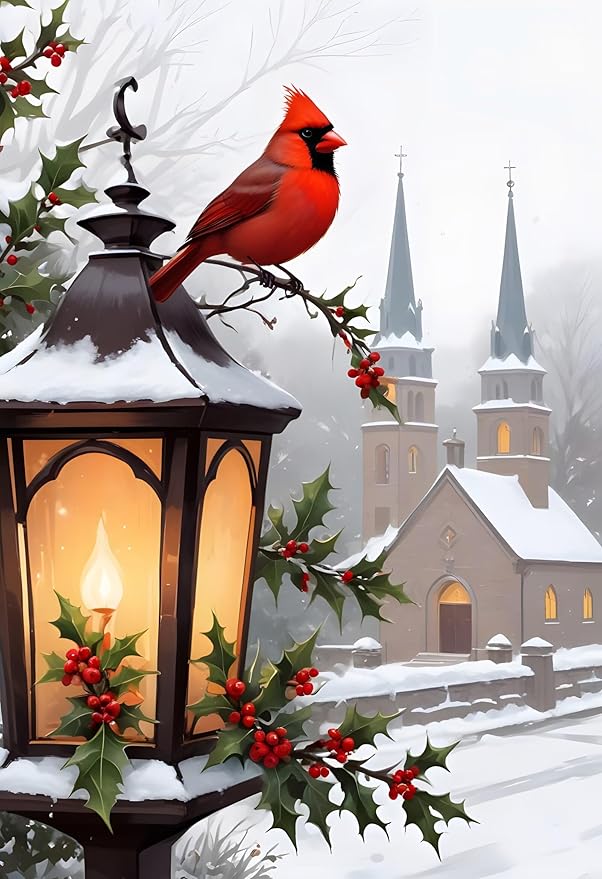 QZOTRXI Christmas Diamond Painting Kits for Adults, 5D Bird Light Church Diamond Art Kits, DIY Round Full Drill Paint with Diamond for Home Wall Decor 20x24 Inch