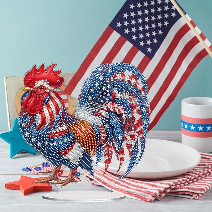 ARTopet DIY Diamond Desktop Ornament PET Irregular Shape Special Shaped Crystal Double Sided Pattern Single Sided Diamond Art Painting Tabletop Home Ornaments Decor (Rooster02)