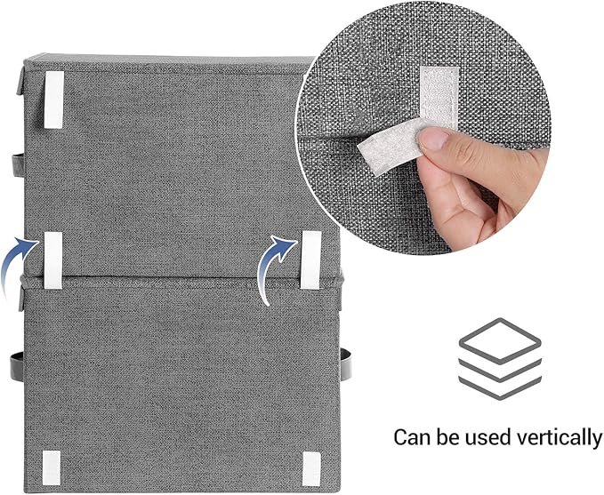 SONGMICS Stackable Storage Bins Set of 2, Storage Boxes with Lids and Front Windows, Non-Woven Fabric Closet Organizers with Magnetic Closures, Side Handles, Dark Gray URPLB02G