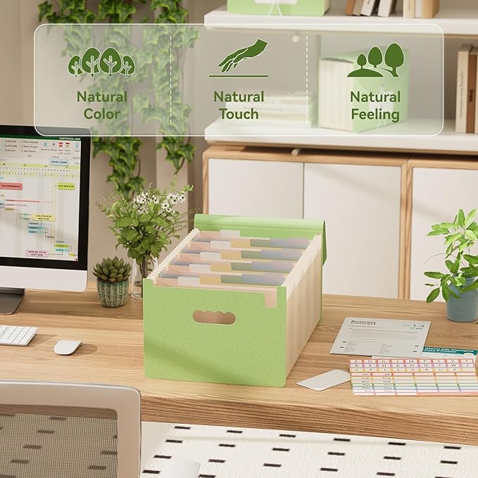 EcoStash Accordion File Organizer, 26 Pockets Wheat Straw Expanding File Folder, Monthly Bill Receipt Organizer, A-Z Tabs, 100% BPA Free, Return to Nature, Healthy Living, Letter/A4 Size - Mint Green