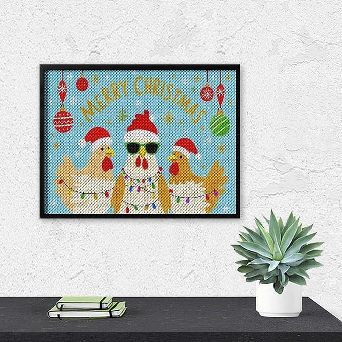AIVKIEJK Diamond Painting Kits for Adults - Christmas Rooster Santa Hat & Fashion Glasses Painting DIY 5D Full Drill Diamond Dots Paintings with Diamonds Gem Art and Crafts Home Decor 12"x16"