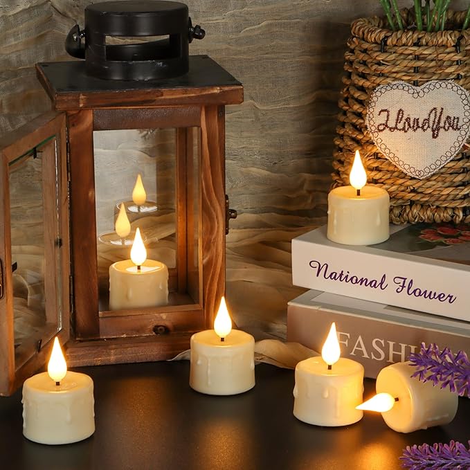 12pcs Rechargeable LED Tea Lights with Charging Base and USB Cable, Flameless Votive Candles Electric Flickering with Remote and Timer, Warm White Light