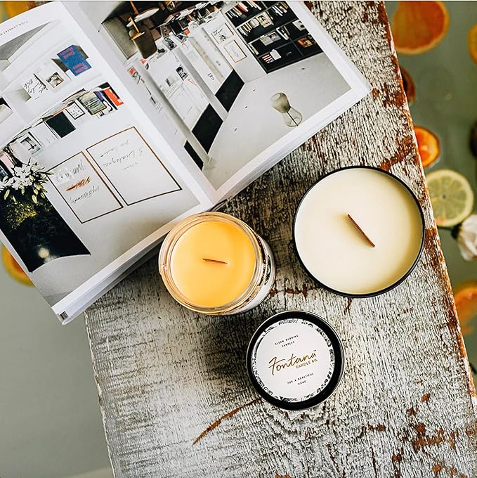 Fontana Candle Co. Celebration Collection, Low Tox Friendship Gift – 9oz Scented Candles Made w/Beeswax, Coconut Oil & Pure Essential Oils – Wood Wick, 35+ Hrs Clean Burn – Non-Toxic Candles for Home
