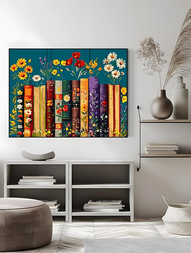 JJBSWYMT Book Paint By Numbers Kit for Adults Beginner, DIY Flower Paint By Numbers Kits, Easy Color Acrylic Paint On Canvas Book Flower Painting Kits Art,Home Wall Decor 16 x 16 Inch (Without Frame)