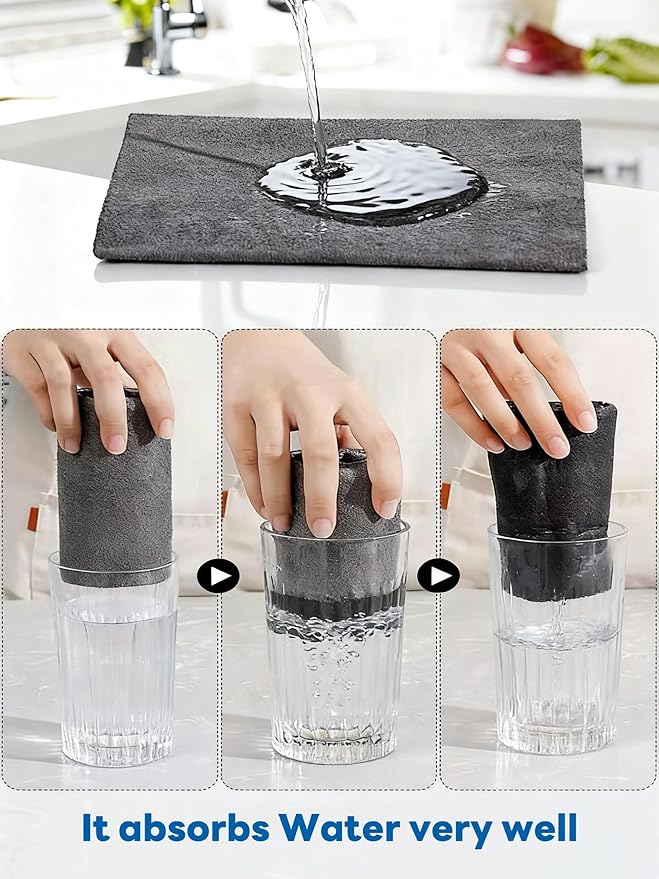 Thickened Magic Cleaning Cloths - 5 Pack Premium, Streak/Lint/Scratch-Free for Cars, Ultra-Absorbent Reusable Rags for Screens, Glass, Windows, Kitchen & Mirror, Durable, Gray (11.8''x11.8'')