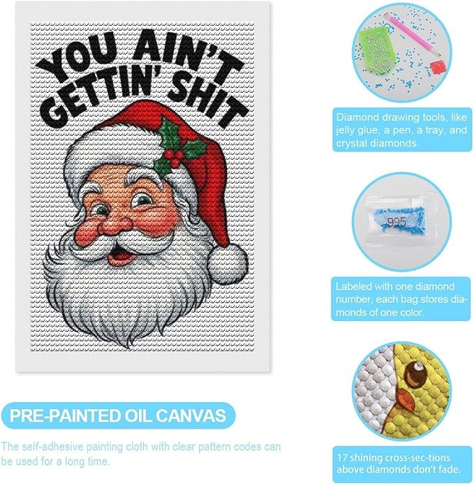 AIVKIEJK Diamond Painting Kits for Adults - Humorous Santa Claus Christmas Painting DIY 5D Full Drill Diamond Dots Paintings with Diamonds Gem Art and Crafts Home Decor 8"x12"