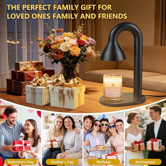 Candle Warmer Lamp with Timer and Dimmer,Minimalist Modern Black Electric Wax Warmer for Women Mom, Best Birthday and House Warming Gift New Home Decor