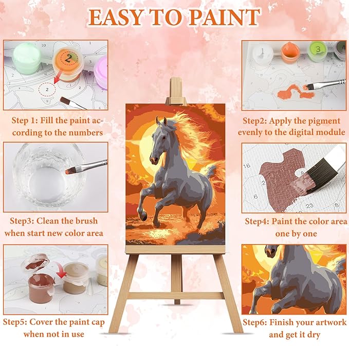 NAIMOER Horse Paint by Numbers Kits for Adults Beginner with Wooden Framed, Color by Numbers on Canvas Painting Kits for Adults, Easy Paint DIY Acrylic for Home Wall Decor 8X12 Inch