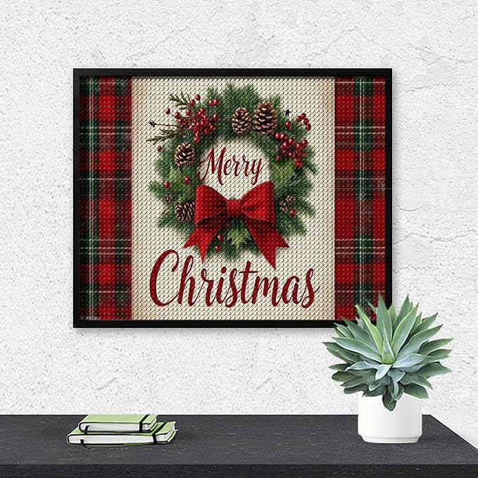 AIVKIEJK Diamond Painting Kits for Adults - Merry Christmas Red Bow & Pine Cones Painting DIY 5D Full Drill Diamond Dots Paintings with Diamonds Gem Art and Crafts Home Decor 16"x20"
