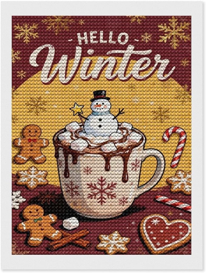 Diamond Painting Kits for Adults - Hello Winter Ice Cream & Gingerbread Snowflakes & Candles Painting DIY 5D Full Drill Diamond Dots Paintings with Diamonds Gem Art And Crafts Home Decor 12"x16"
