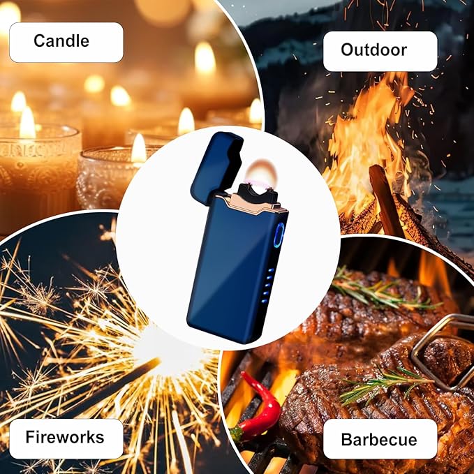 Plasma Rechargeable Electric Lighter with LED Battery Indicator Strong Flame, USB Convenient Charging, Windproof Lighter Outdoor（B-Blue）