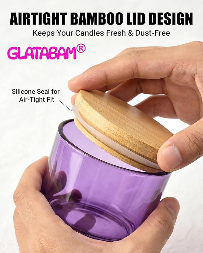 GLATABAM 4 OZ Candle Jars 12 Pack - Bulk Glass Candle Making Jars with Bamboo Lids & Labels, Heat Resistant Empty Reusable Candle Vessel for Containers(Purple)