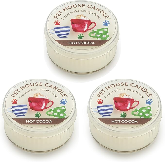 Pet House Mini Candles for Pet Odor Made with Natural Soy Wax, Plant Based, Dog and Cat Friendly Scented Candles, Hot Cocoa Pack of 3