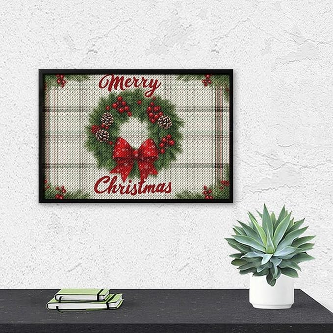 AIVKIEJK Diamond Painting Kits for Adults - Red Bow & Green Leaves Merry Christmas Painting DIY 5D Full Drill Diamond Dots Paintings with Diamonds Gem Art and Crafts Home Decor 8"x12"