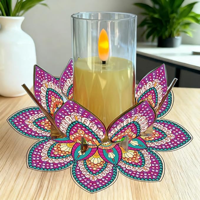 5D DIY Diamond Art Painting PVC Flower Candle Holders Tealight/Tea Light/Votive Candle Holder, for Table Centerpiece Home Décor Party Wedding Dinning-Flower-14