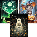Meothan Halloween Diamond Art Kits for Adults, 3 Pack Ghost and Cat Diamond Painting Kits for Adults, 5D DIY Round Full Drill Gem Art Paint by Diamonds Dots Crafts Kits for Home Decor Gift 12x16inch