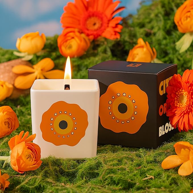 Lulu Candles | Citrus & Orange Blossom Scented Candle – Bright Citrus Floral Aroma, Long-Lasting Clean Burn Candle for Home Décor, Relaxation & Gifts - (9 Oz. Wood Wick Candle)