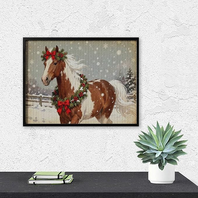 AIVKIEJK Diamond Painting Kits for Adults - Christmas Festive Holiday Horse with Snowy Mane Painting DIY 5D Full Drill Diamond Dots Paintings with Diamonds Gem Art and Crafts Home Decor 12"x16"