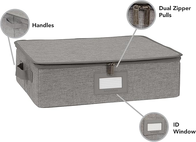 Covermates Keepsakes Zip-Top Storage Box Set, 3 Pack Heavy Duty Polyester Organizer Bins, Stackable Design, ID Window, Reinforced Handles, Closet Home Storage, Grey Heather