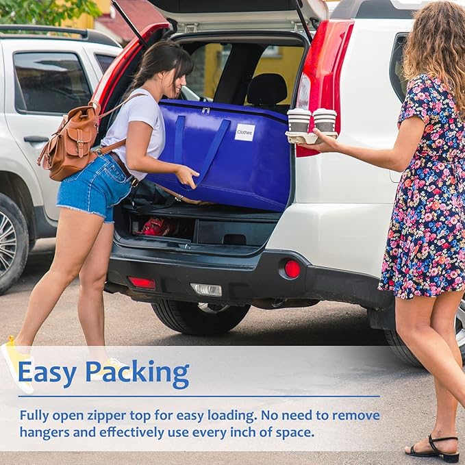 Moving Bags, Storage Bags with Sturdy Handles and Heavy Duty Zippers, Storage Totes for Space Saving, Moving & Storage, Collapsible Moving Supplies(100L, 8-Pack, Blue)
