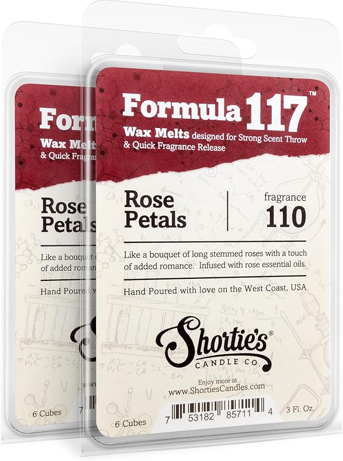 Shortie's Candle Company Rose Petals Wax Melts Multi Pack - Formula 117-2 Highly Scented 3 Oz. Bars (6 Oz. Total) - Made with Natural Oils - Flower & Floral Air Freshener Cubes Collection