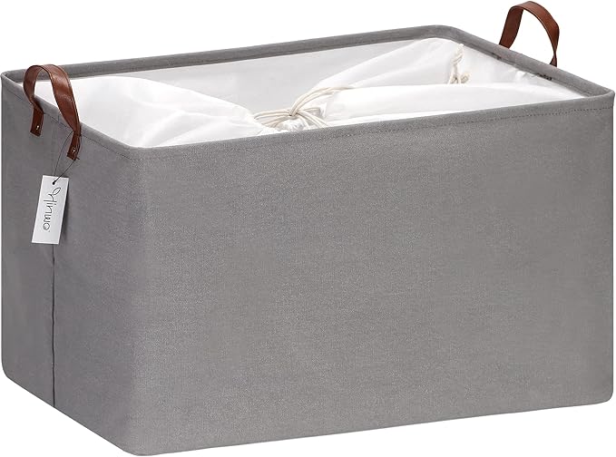 Hinwo 70L Extra Large Storage Bins, Closet Organizers and Storage, Foldable Clothes Storage Baskets with Handles, Containers for Clothing, Blanket, Comforters, Toys, Bedding (Gray)