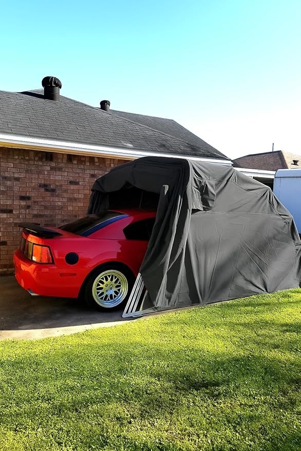 Ikuby Medium Carport, Car Shelter, Car Canopy, Car Garage, Car shed, Car House, Car Park, Foldable, Retractable, Lockable, Durable Shelter (Black, Medium)