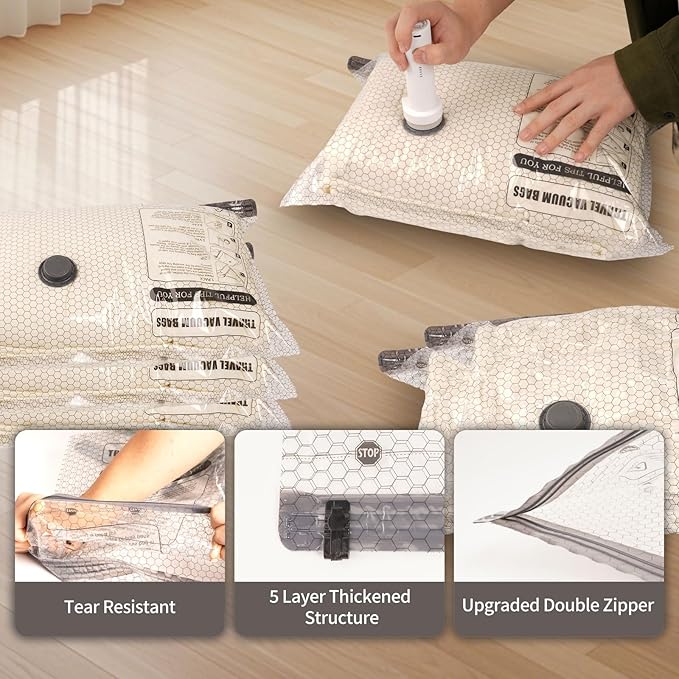 12 Pack Vacuum Storage Bags with Rechargeable Electric Air Pump (3J+3L+3M+3S), Space Saver Vacuum Sealer Bags for Clothing, Blankets, Bedding, Comforters and Pillows