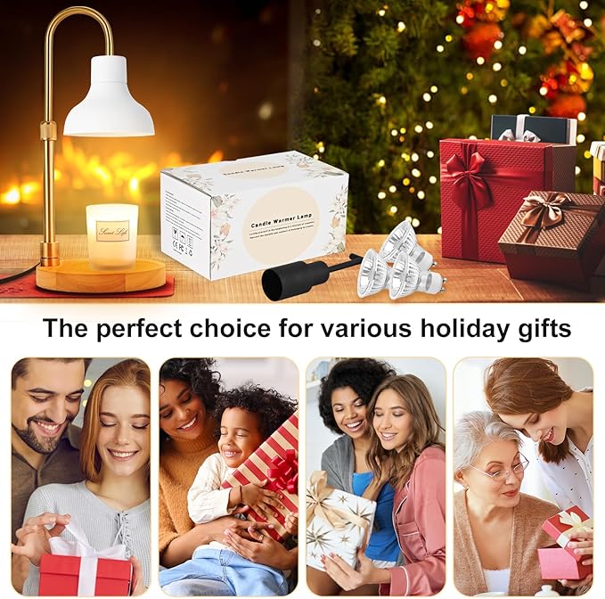 Candle Warmer Lamp with Timer & 3 Bulbs, Dimmable Electric CandleLight Adjustable Height and Brightness Candle Wax Warmer for Jar Candles Bedroom Home Decor House Warming Gift for Women (White)
