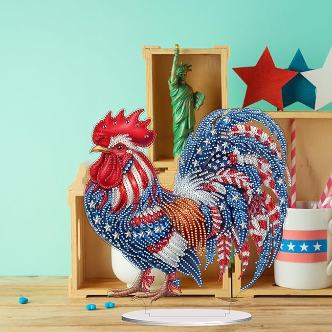 ARTopet DIY Diamond Desktop Ornament PET Irregular Shape Special Shaped Crystal Double Sided Pattern Single Sided Diamond Art Painting Tabletop Home Ornaments Decor (Rooster02)