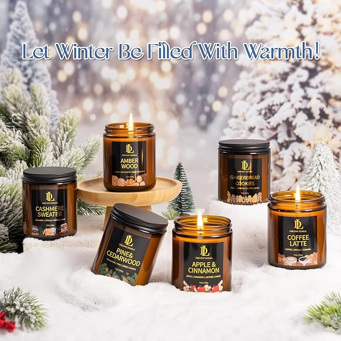 Winter Candle Set, 6 Pack Soy Candles for Home,Candle Gifts for Women Men, Winter Scents of Gingerbread/Apple Cinnamon/Coffee Latte/Pine Cedarwood/Amber Wood/Cashmere Sweater