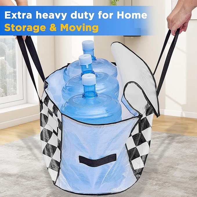 Extra Large Moving Bags Heavy Duty Storage Bags with Zipper Handles, BETU 6 Pack Clothes Storage Totes Bins Packing Moving Boxes, Moving Supplies for College Dorm Essentials, Space Saving,White Plaid